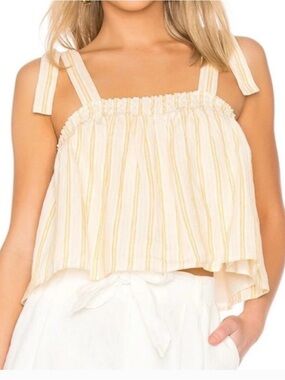 Joie Light Yellow Striped Tie-Shoulder Crop Top